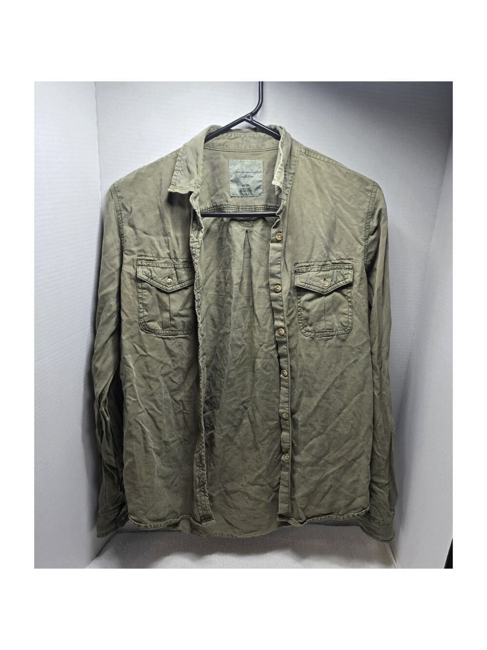 American Eagle Womens Gray Vintage Boyfriend Button Up Shirt Size XS TP